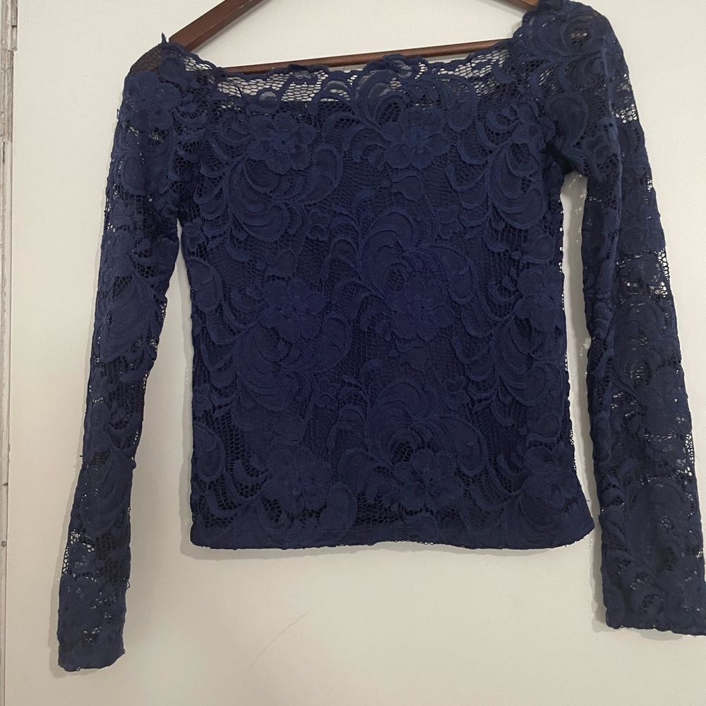Elegant Navy Lace Women's Top